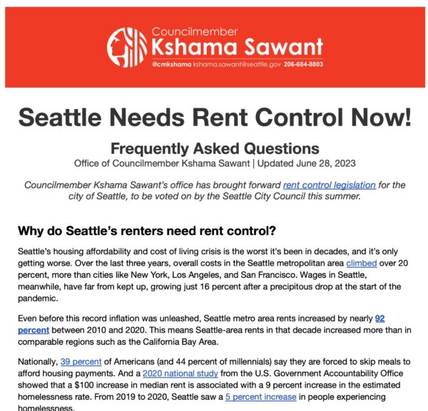 ‘Seattle Needs Rent Control Now!’ Sawant brings rent control hearing