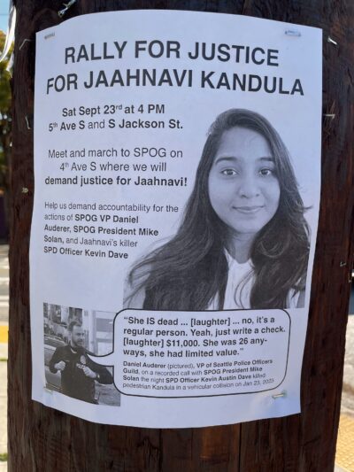 “为Jaahnavi Kandula争取正义的集会”将前往警察工会总部，而西雅图市政厅则正在权衡对于警察身体摄像机录像的回应。